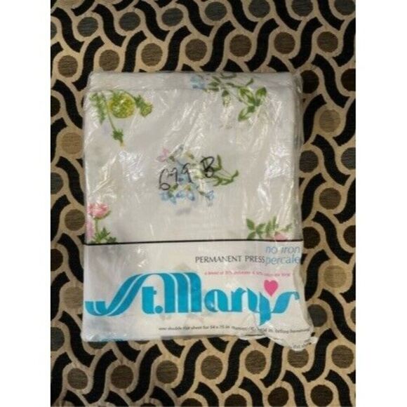 Vintage St. Marys No Iron Permanent Press One Double Flat Sheet Alpine Flowers - Picture 1 of 9